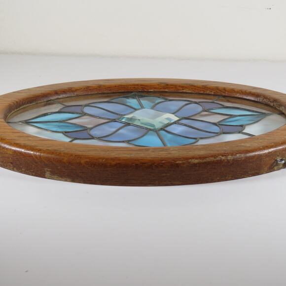 Stained Glass Window Wall Decor Geometric Design Blue Crystal Beveled  14"x10" - Picture 15 of 16